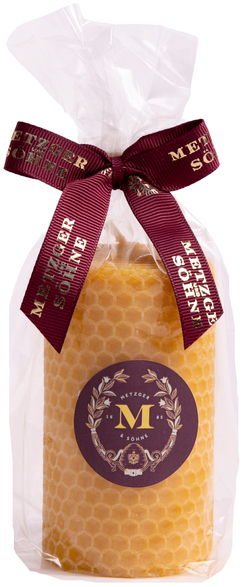 100% Bienenwachskerze gerollt aus Bienenwachs-Wabenplatte. Bienenwachs ist ein reines Naturprodukt, von Honigbienen erzeugt.