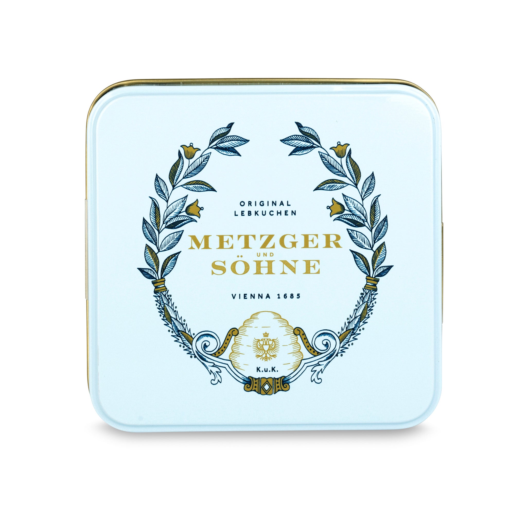 This small Metzger pralinetin in light blue impresses with a very high quality print and is filled with 9 different gingerbread pralines.