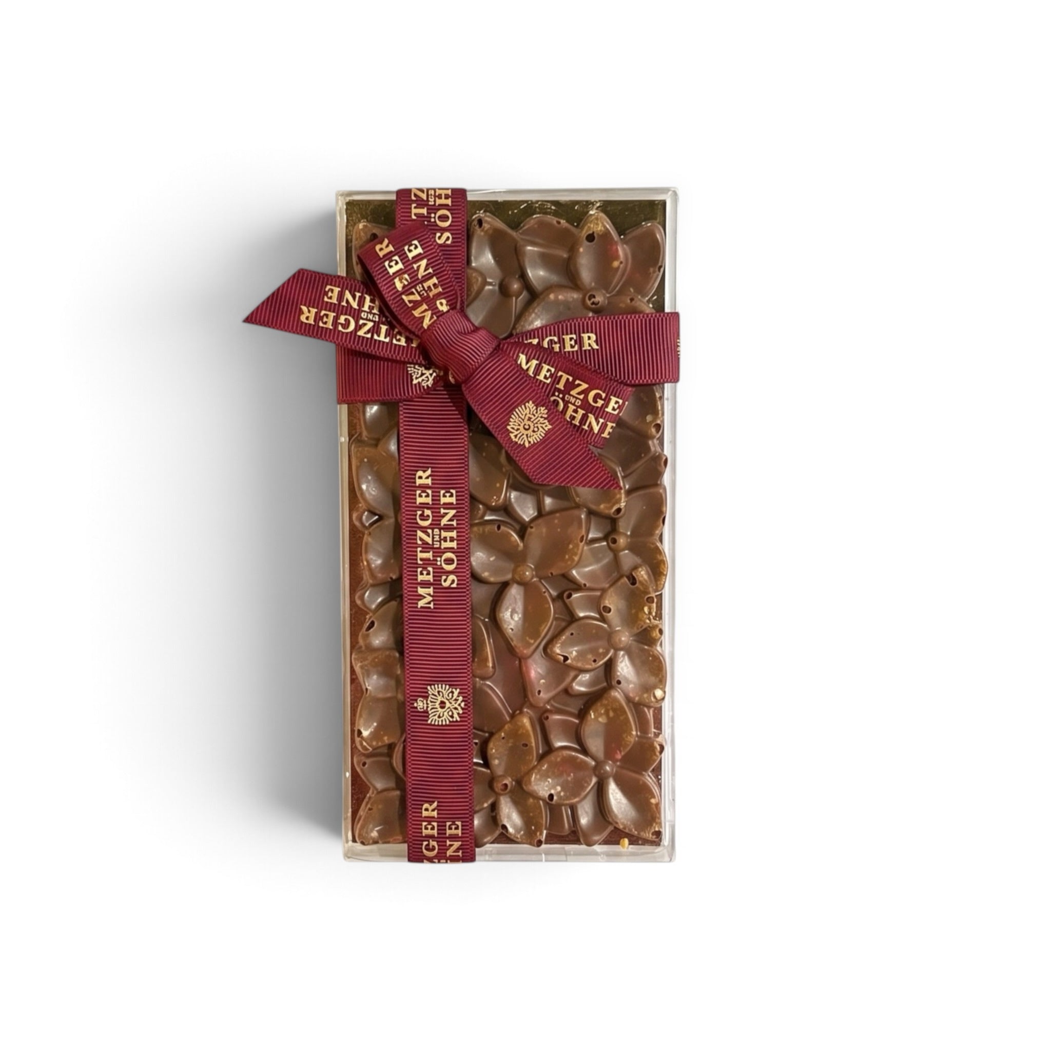 Edel Milchschokolade Blumen Tafel mit Haselnuss, Rosen und Gold