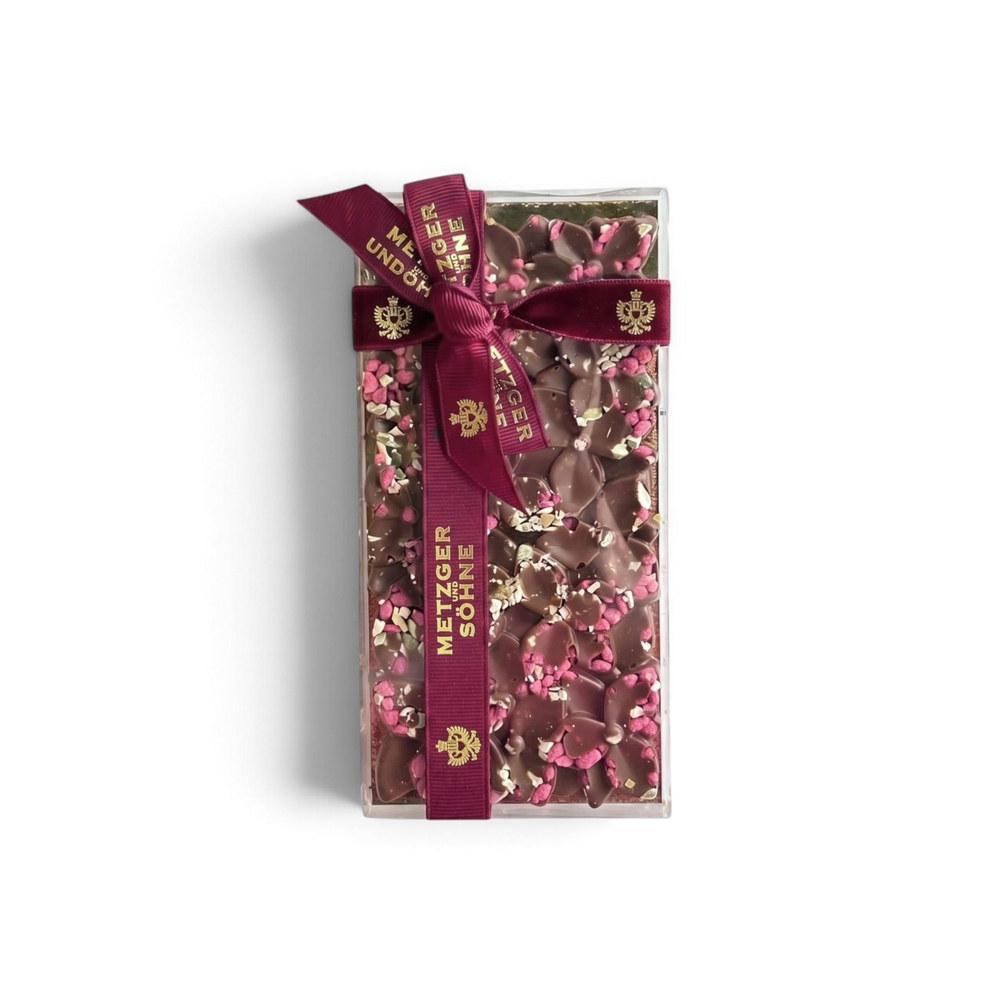 Edel Milchschokolade Blumen Tafel mit Pistazien und Rosen