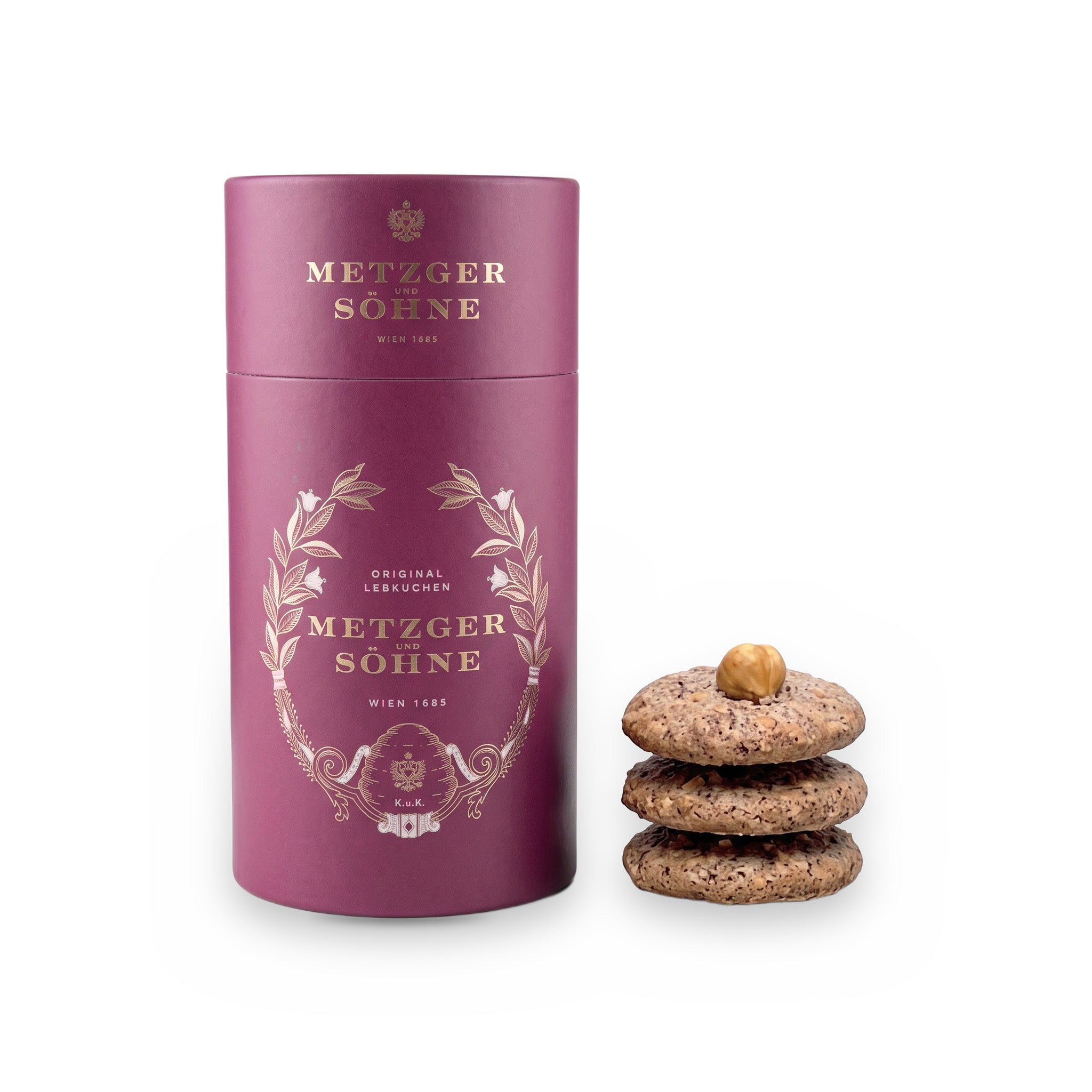 Haselnussbussi Lebkuchen Zylinder Schachtel - Bordeaux