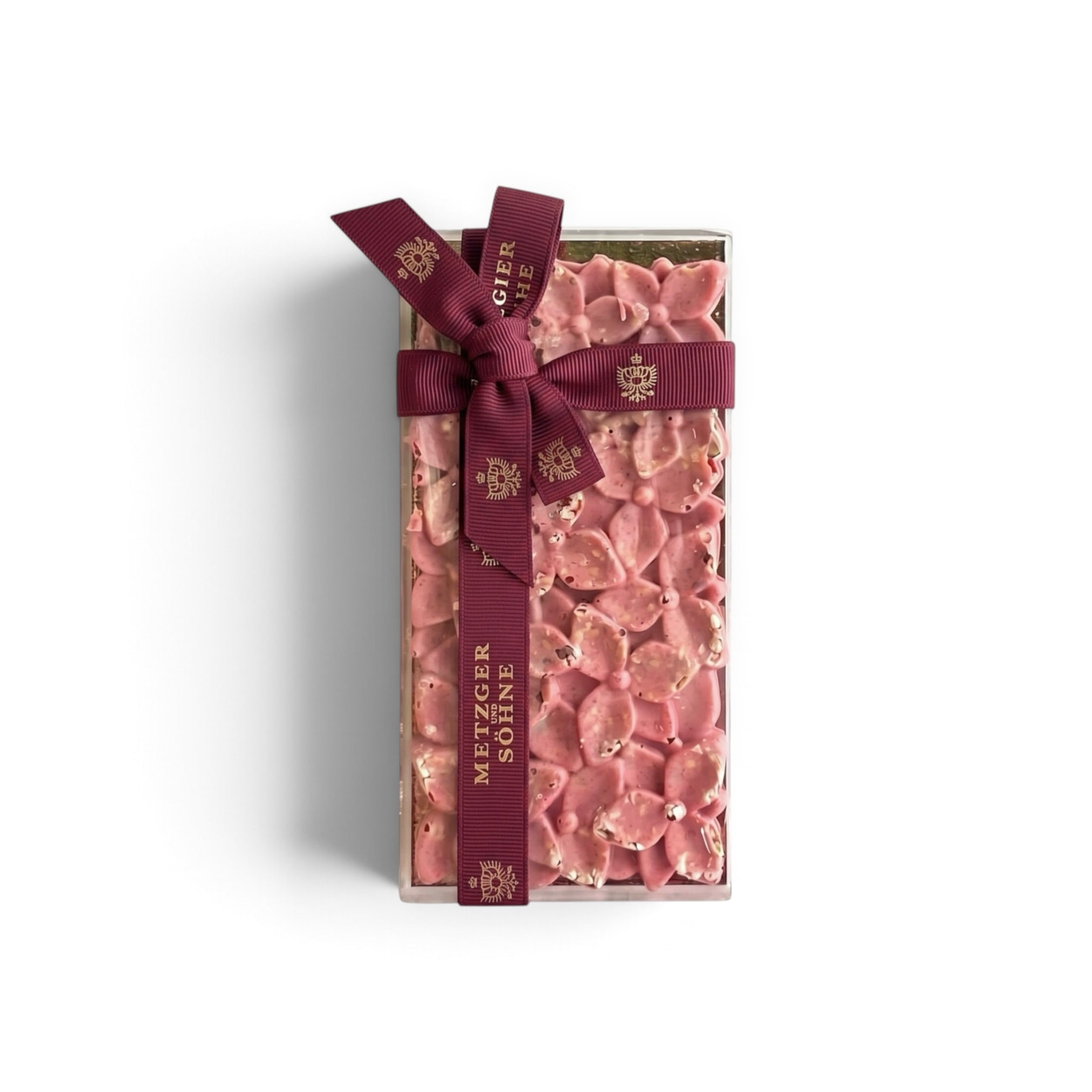 Himbeerschokolade-Blumentafel mit Haselnuss, Jasmin und Gold
