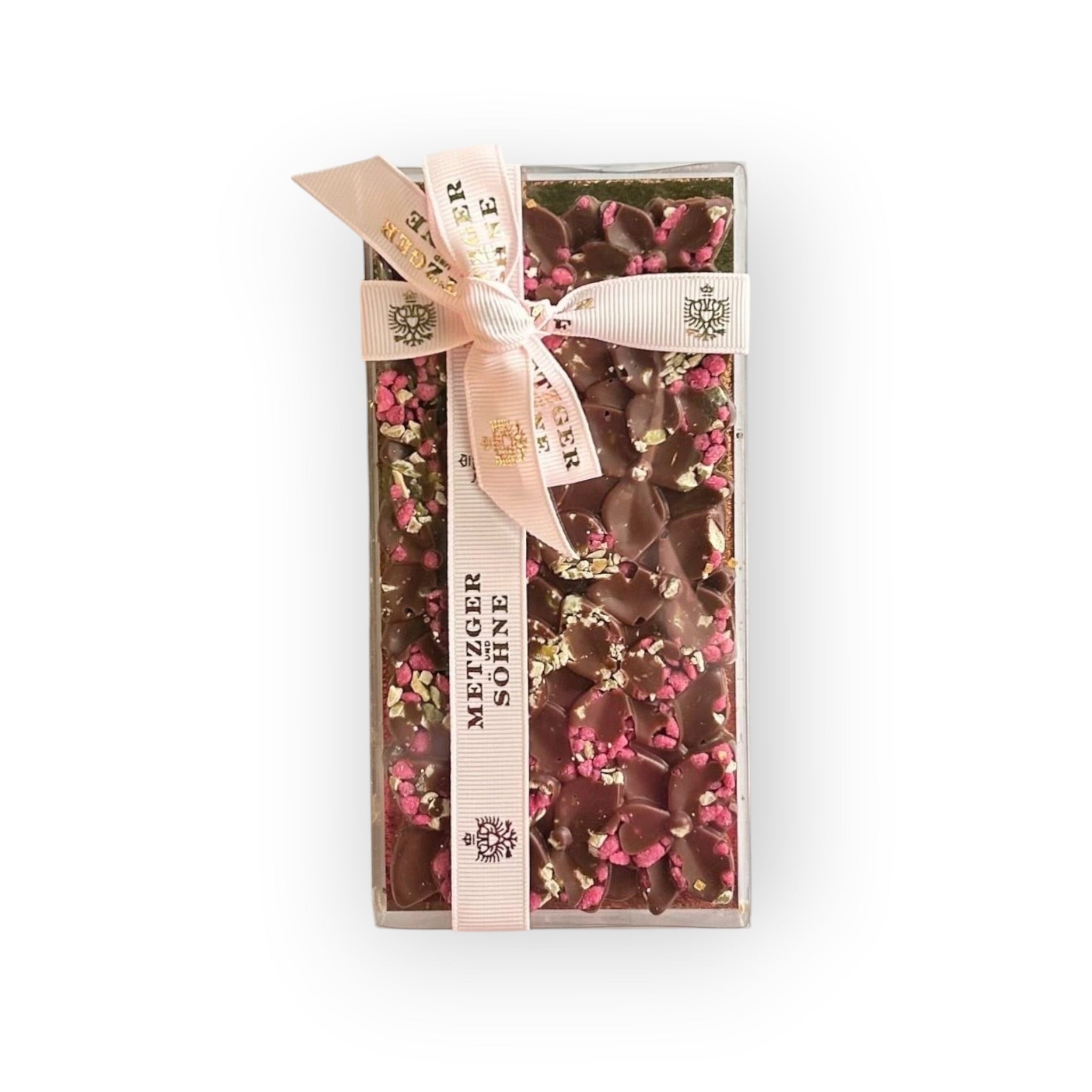 Edel Milchschokolade Blumen Tafel mit Pistazien und Rosen