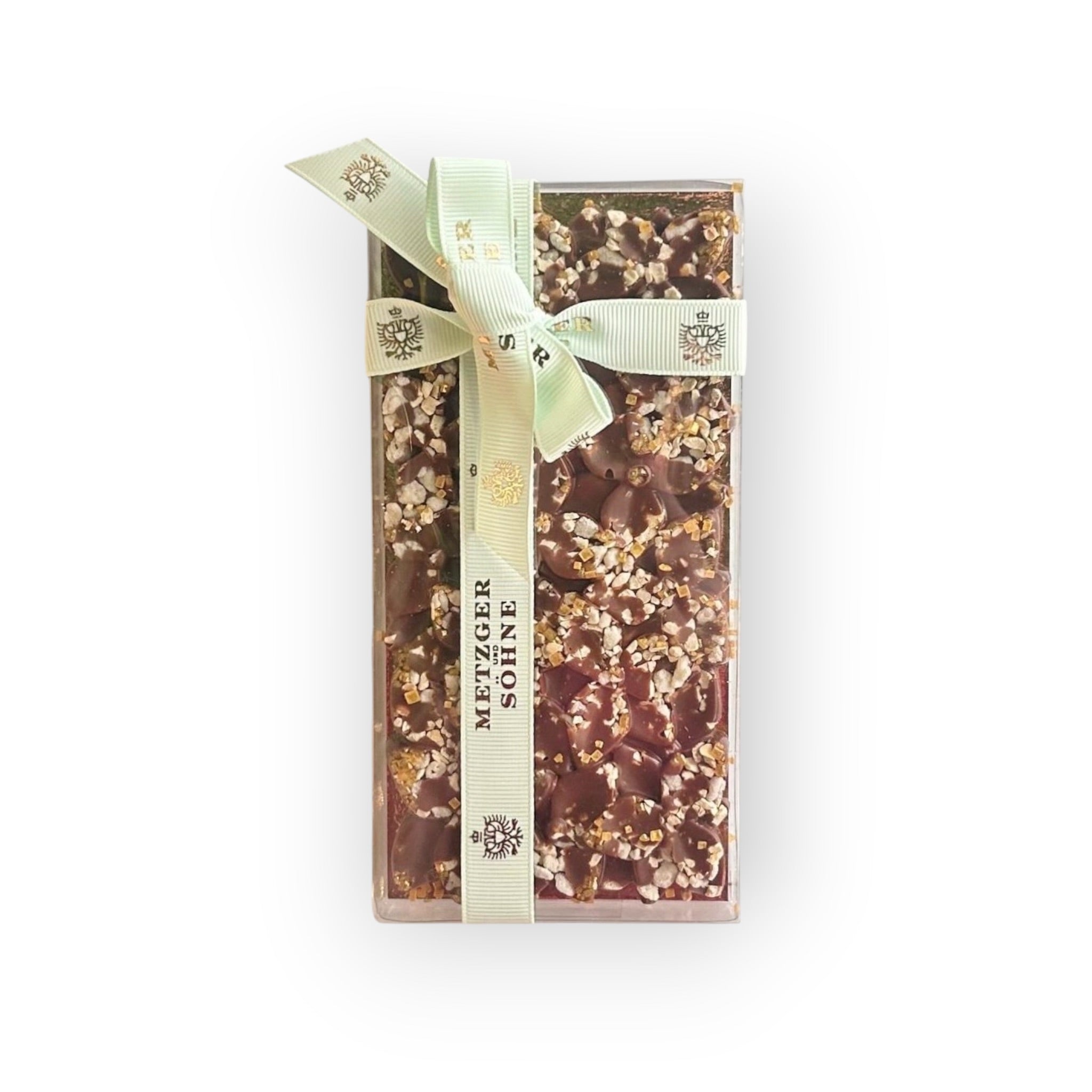 Edel Milchschokolade Blumen Tafel mit kandierten Jasmin, Flieder und Gold