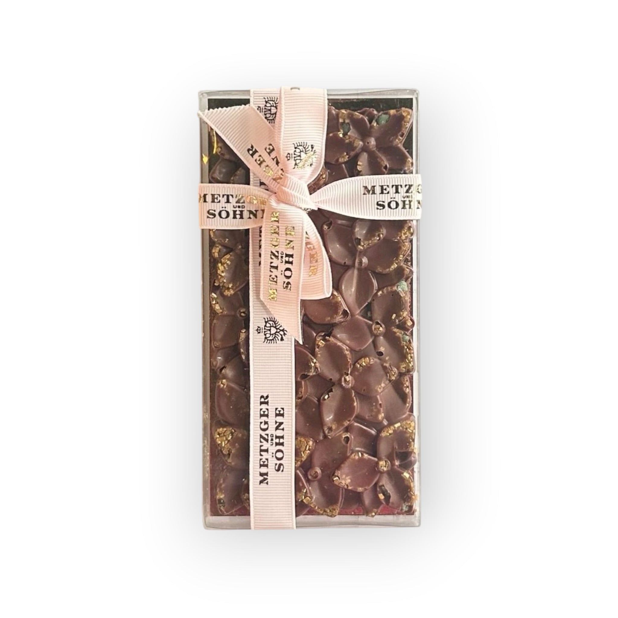 Edel Milchschokolade Blumen Tafel mit kandierten Minzblättern und Gold