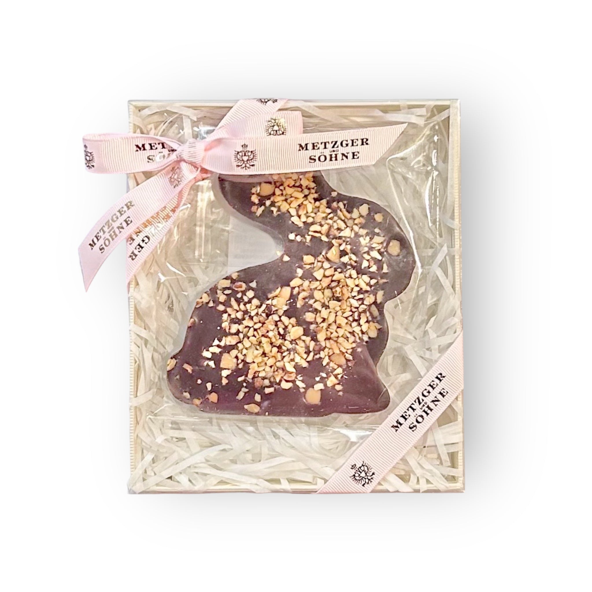 Dunkle Edelschokolade Osterhase mit Haselnüssen und Toffee