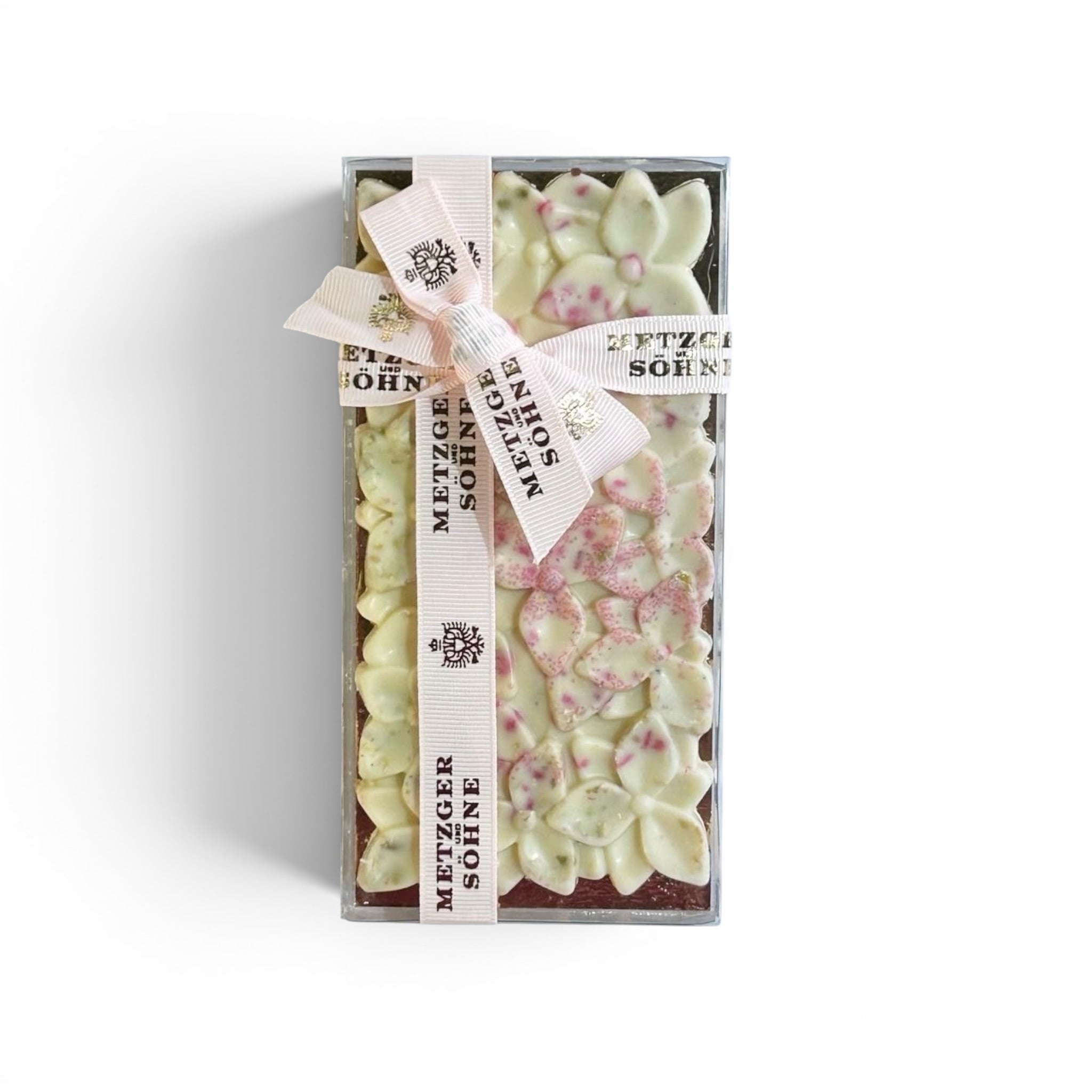 Weisse Schokolade Blumen Tafel mit Pistazien und Rosen