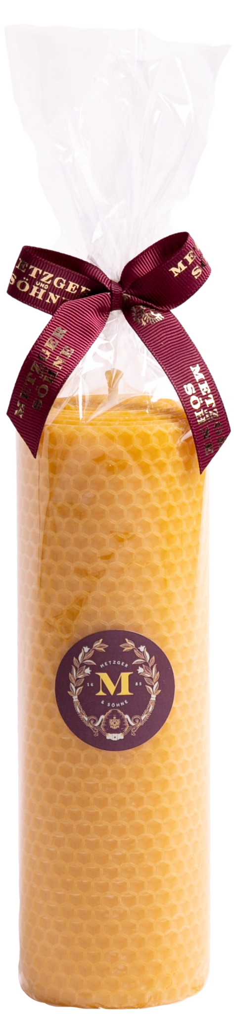100% Bienenwachskerze 63x200mm. Bienenwachs ist ein reines Naturprodukt, von Honigbienen erzeugt. Bienenwachs duftet und verbrennt unschädlich. 