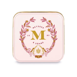 Entzückende Rosa Lebkuchen Pralinen Dose im Metzger Design gefüllt mit 4 verschiedenen Lebkuchenpralinen.