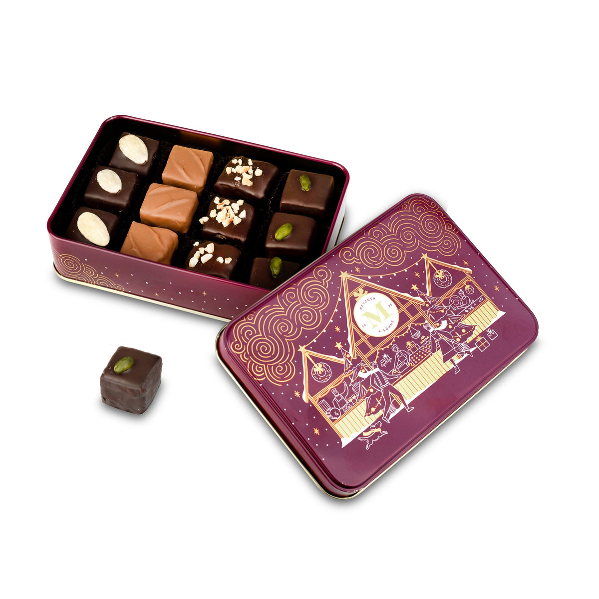 Piccola Weihnachts Lebkuchen Pralinen Dose - Rot - AT Metzger & Söhne
